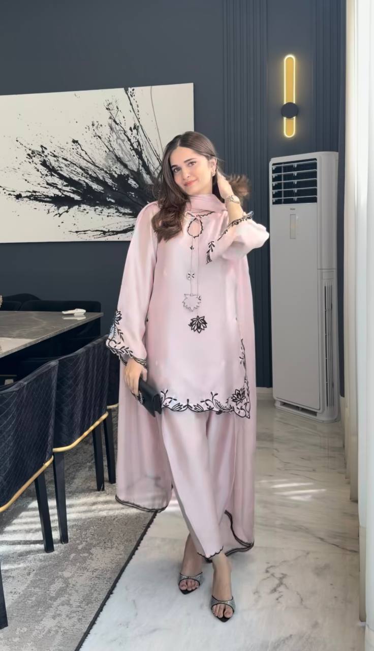 Bespoke Baby Pink Satin Ensemble
